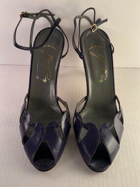 PURPLE LEATHER VINTAGE PEEP TOE HEELS